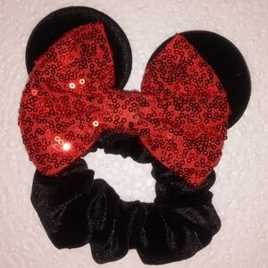 Mouse Ears Velvet Black Red Scrunchie Hair Band